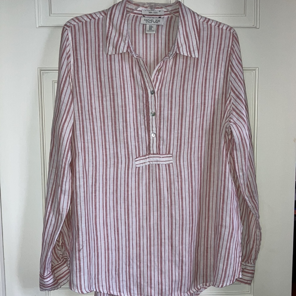 Rachel Zoe 100% Linen popover blouse top